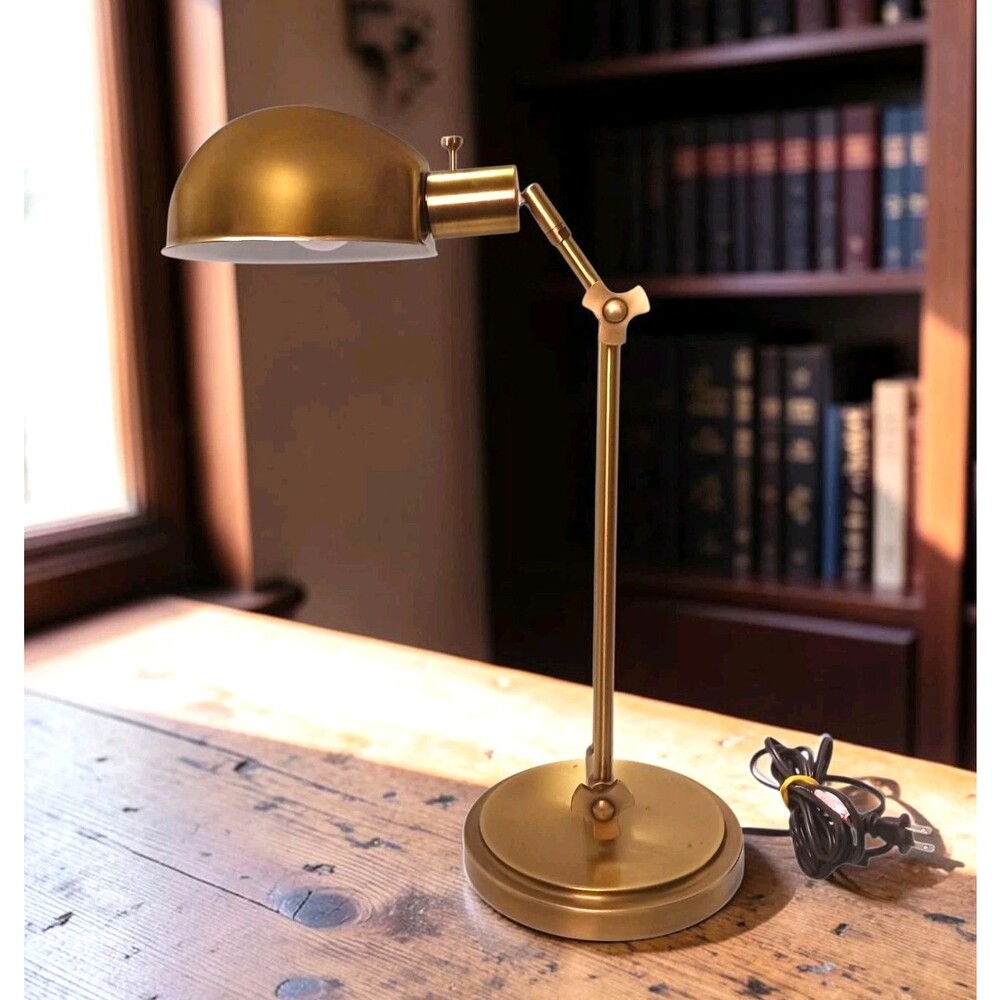 Industrial Brass Table Lamp Adjustable Arms Dome Shade Retro Desk Task Lighting